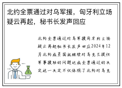 北约全票通过对乌军援，匈牙利立场疑云再起，秘书长发声回应
