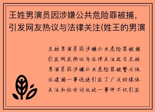 王姓男演员因涉嫌公共危险罪被捕，引发网友热议与法律关注(姓王的男演员名字大全)