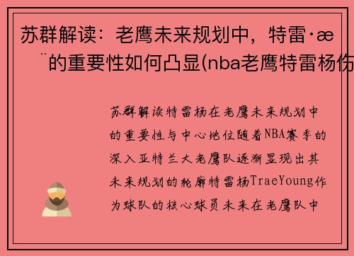 苏群解读：老鹰未来规划中，特雷·杨的重要性如何凸显(nba老鹰特雷杨伤情)